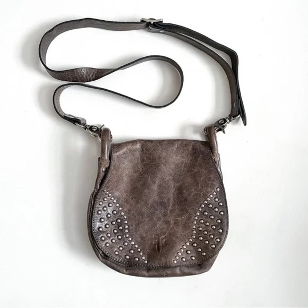 Frye Vintage Stud Brown Leather Crossbody Saddle Bag